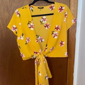 Cropped yellow floral tie top